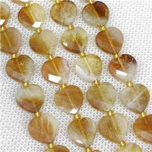 Natural Yellow Citrine Heart Beads Faceted, approx 12mm