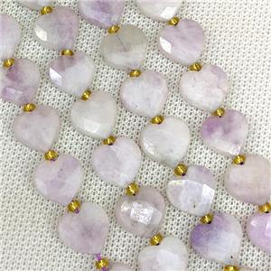 Natural Lepidolite Heart Beads Faceted Lt.purple, approx 12mm