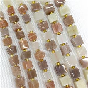 Natural Moonstone Beads Cube Multicolor, approx 6-7mm