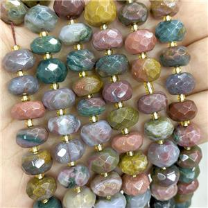 Natural Ocean Agate Beads Faceted Rondelle Multicolor, approx 9-11mm