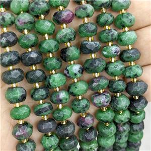 Natural Ruby In Zoisite Rondelle Beads Faceted Green, approx 9-11mm