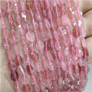 Natural Pink Strawberry Quartz Teardrop Beads Faceted, approx 6-8mm