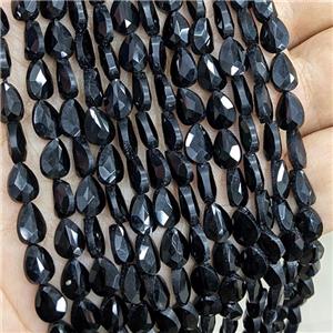Natural Black Obsidian Teardrop Beads Faceted, approx 6-8mm
