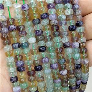 Natural Fluorite Beads Multicolor Smooth Rondelle, approx 6mm