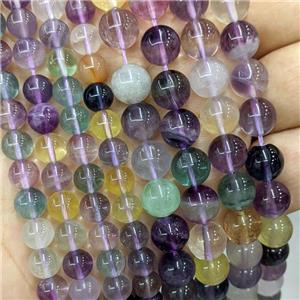 Natural Fluorite Beads Multicolor Smooth Round, approx 5.5mm