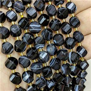 Natural Black Stripe Agate Twist Beads S-Shape Faceted Banded, approx 7-8mm