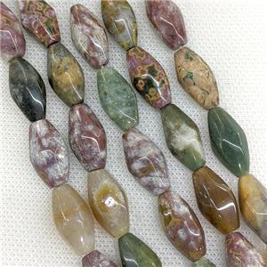 Natural Ocean Agate Beads Faceted Rice Multicolor, approx 10-20mm