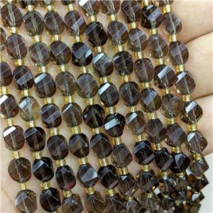 Smoky Quartz Twist Beads S-Shape Faceted, approx 7-8mm