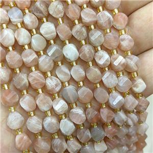 Natural Sunstone Twist Beads S-Shape Faceted Peach, approx 7-8mm