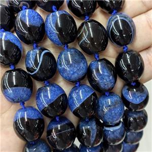 Natural Druzy Agate Barrel Beads Blue Dye, approx 18-19mm
