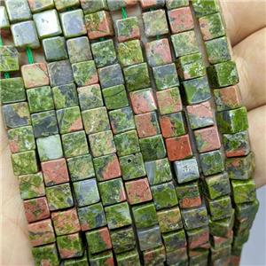 Natural Unakite Beads Cube Green, approx 6mm