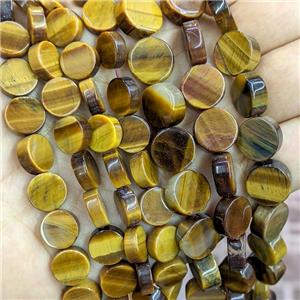 Natural Tiger Eye Stone Coin Beads, approx 12mm