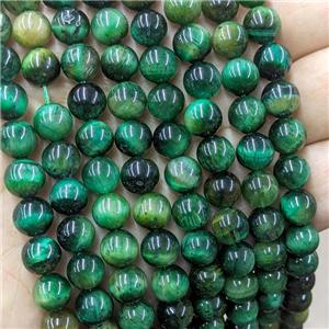 Natural Tiger Eye Stone Beads Green Dye C-Grade Smooth Round, approx 10mm