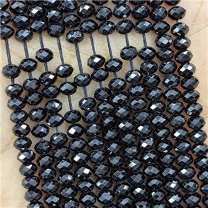 Natural Spinel Beads Black Faceted Rondelle Tiny, approx 2x3mm