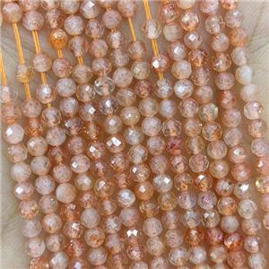 Natural Sunstone Beads Gold Spot Faceted Round Tiny, approx 3mm