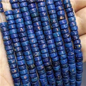 Natural Marble Heishi Beads Pave Gold Foil Darkblue Dye , approx 6mm