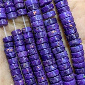 Natural Marble Heishi Beads Pave Gold Foil Purple Dye , approx 8mm