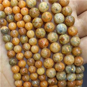 Natural Marble Round Beads Pave Gold Foil Smooth Orange Dye , approx 8mm