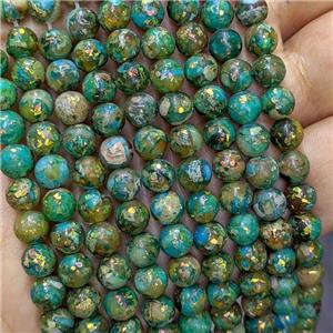 Synthetic Imperial Jasper Beads Pave Gold Foil Smooth Round Green, approx 8mm
