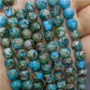 Synthetic Imperial Jasper Beads Pave Gold Foil Smooth Round Blue, approx 6mm