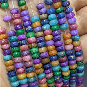 Natural Marble Rondelle Beads Pave Gold Foil Smooth Mixed Color Dye , approx 6mm
