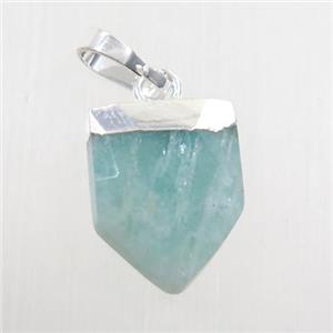 blue Amazonite pendant, faceted arrowhead, silver plated, approx 10-15mm