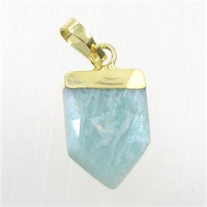 blue Amazonite pendant, faceted arrowhead, gold plated, approx 10-15mm