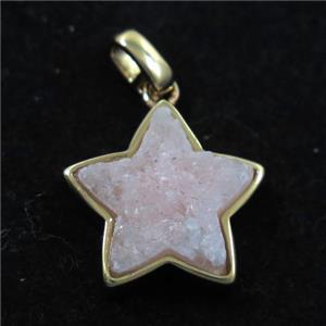 white druzy quartz pendant, star, gold plated, approx 15mm dia