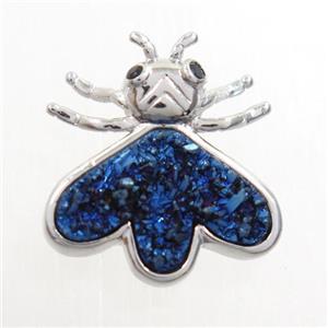 blue electroplated druzy quartz honey pendant, platinum plated, approx 15-17mm