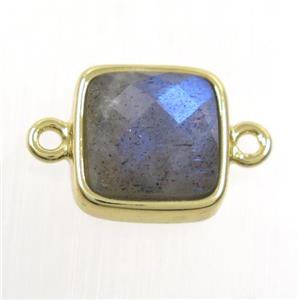 Labradorite connector, square, gold plated, approx 12x12mm