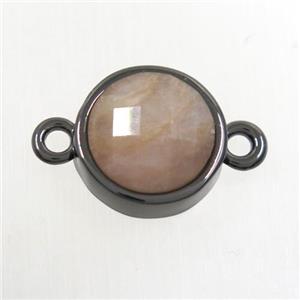 peach MoonStone circle connector, black plated, approx 12mm dia