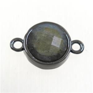 Labradorite circle connector, black plated, approx 12mm dia