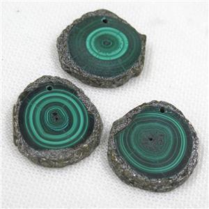 green Malachite pendant, freeform slice, approx 28-35mm