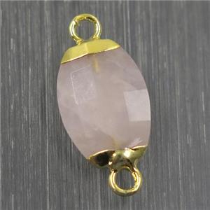 Rose Quartz connector, faceted oval, pink, gold plated, approx 10-14mm