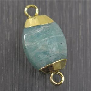 green Amazonite connector, faceted oval, gold plated, approx 10-14mm