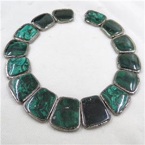 green Malachite collar beads for necklace, trapeziform, platinum plated, approx 20-35mm