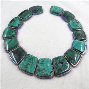 green Malachite collar beads for necklace, trapeziform, graduated, rainbow plated, approx 20-35mm