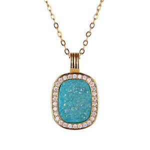 aqua Druzy Agate necklace pave zircon, copper, 24k gold plated, approx 10x14mm, 16x26mm, 45cm length