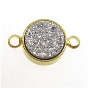 silver Druzy Resin connector, circle, gold plated, approx 8mm dia