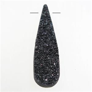 black druzy quartz pendant, teardrop, approx 10-35mm