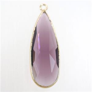 purple crystal glass pendant, teardrop, gold plated, approx 15-33mm