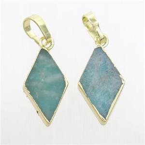 green Amazonite rhombic pendant, gold plated, approx 9-15mm