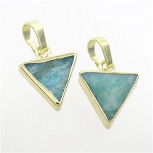 green Amazonite triangle pendant, gold plated, approx 10mm