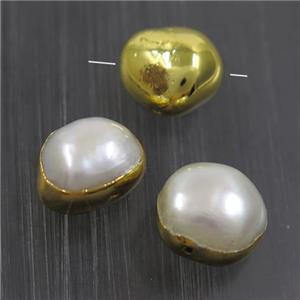 white freshwater Pearl beads, potato, gold plated, approx 10-12mm