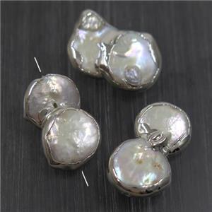 white baroque style Pearl beads, platinum plated, approx 12-22mm