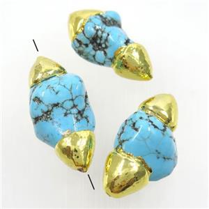blue Magnesite Turquoise beads, freeform, gold plated, approx 15-35mm