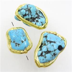 blue Magnesite Turquoise nugget beads, freeform, gold plated, approx 15-30mm