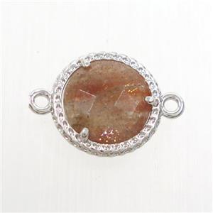 orange MoonStone circle connector, platinum plated, approx 12mm dia