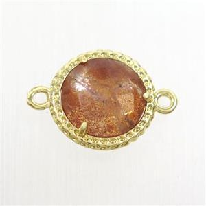 orange MoonStone circle connector, gold plated, approx 12mm dia
