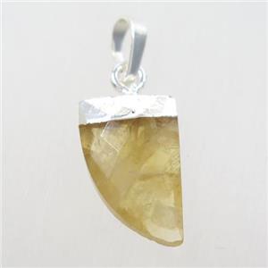 yellow Citrine horn pendant, silver plated, approx 10-15mm